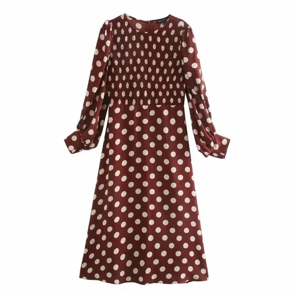 Zara Brown Polka Dot Midi Dress - Picture 2 of 2